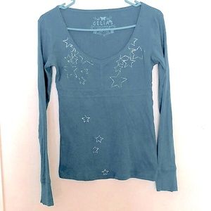 Teal Medium Long sleeve Star print shirt